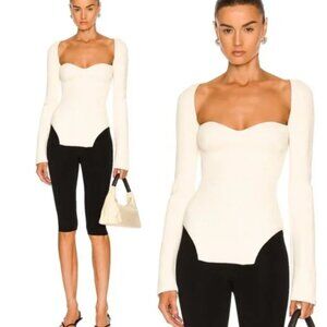 Khaite Maddy Bustier Top Sz Small Rib Knit Long Sleeves Sweetheart Neckline